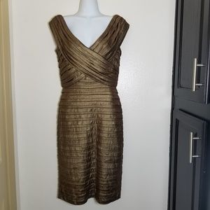 Gold Metallic Bodycon Shutter Pleat Midi Dress